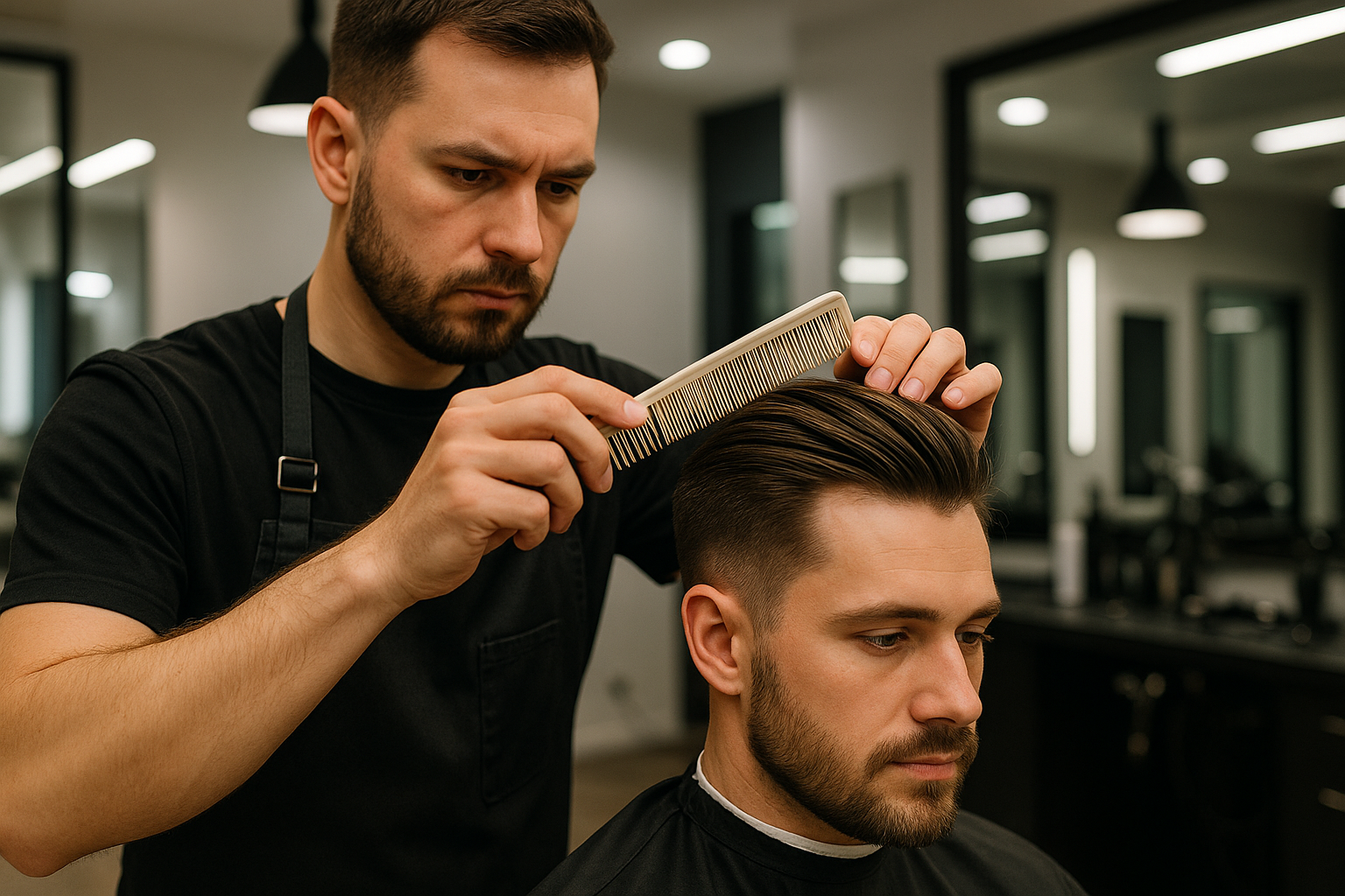 Video of a barber combing hair 